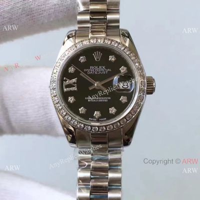 Upgraded Version Copy Rolex Oyster Perpetual Datejust Black Face Watch 26mm